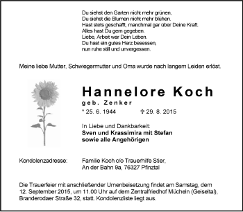 Traueranzeige von Hannelore Koch von WVG - Wochenspiegel Merseburg