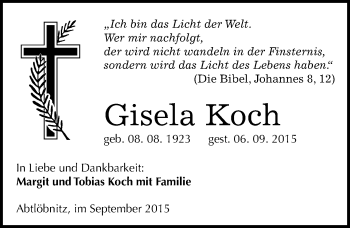 Traueranzeige von Gisela Koch von Mitteldeutsche Zeitung Naumburg/Nebra