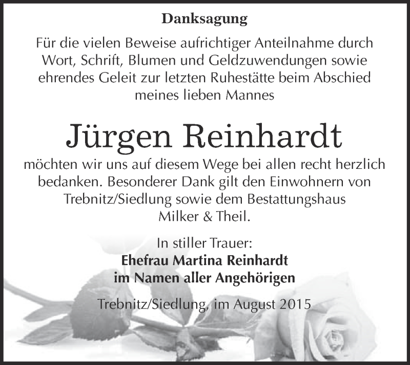  Traueranzeige für Jürgen Reinhardt vom 02.09.2015 aus WVG - Wochenspiegel NMB / WSF / ZTZ