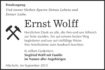 Traueranzeige von Ernst Wolff von WVG - Wochenspiegel Merseburg