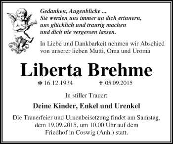 Traueranzeige von Liberta Brehme von WVG - Wochenspiegel Dessau / Köthen