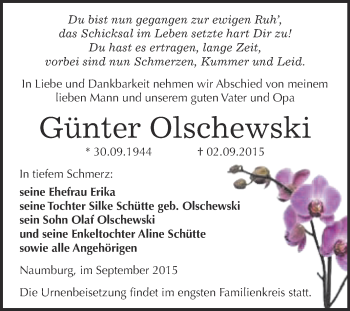 Traueranzeige von Günter Olschewski von WVG - Wochenspiegel NMB / WSF / ZTZ