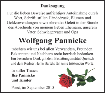 Traueranzeige von Wolfgang Pannicke von WVG - Wochenspiegel Dessau / Köthen