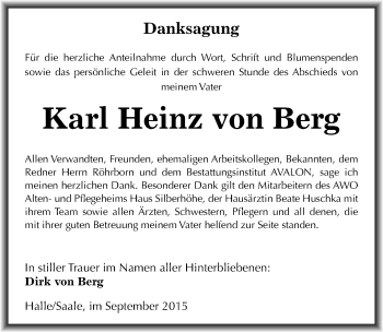 Traueranzeige von Karl Heinz von Berg von Mitteldeutsche Zeitung Halle/Saalkreis