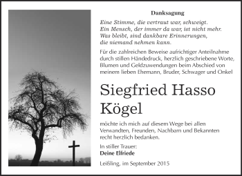 Traueranzeige von Siegfried Hasso Kögel von WVG - Wochenspiegel NMB / WSF / ZTZ