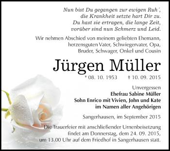 Traueranzeige von Jürgen Müller von Super Sonntag SGH Mansf. Land