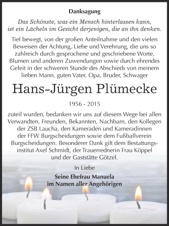 Traueranzeige von Hans-Jürgen Plümecke von WVG - Wochenspiegel NMB / WSF / ZTZ