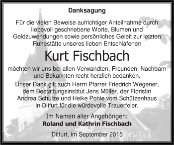 Traueranzeige von Kurt Fischbach von Super Sonntag Aschersleben