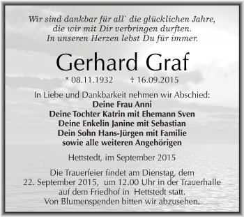 Traueranzeige von Gerhard Graf von Super Sonntag SGH Mansf. Land