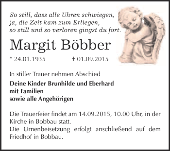 Traueranzeige von Margit Böbber von WVG - Wochenspiegel Bitterfeld
