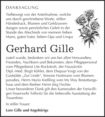 Traueranzeige von Gerhard Gille von Super Sonntag Merseburg