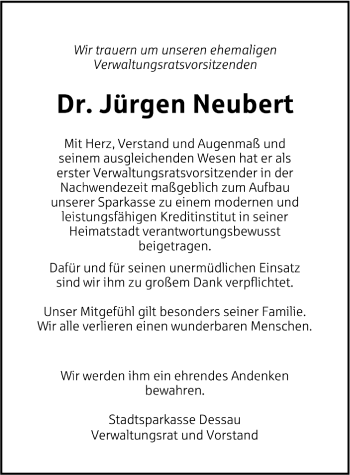 Traueranzeige von Jürgen Neubert von Mitteldeutsche Zeitung Dessau-Roßlau