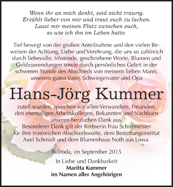 Traueranzeige von Hans-Jörg Kummer von Mitteldeutsche Zeitung Naumburg/Nebra