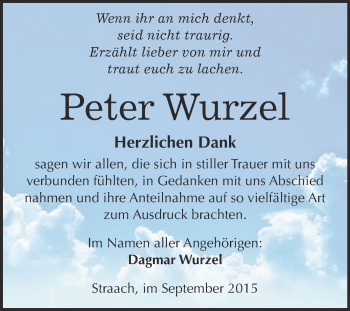 Traueranzeige von Peter Wurzel von Super Sonntag Wittenberg