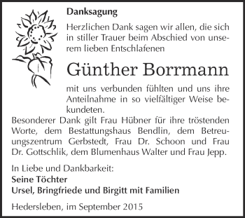 Traueranzeige von Günther Borrmann von WVG - Wochenspiegel SGH