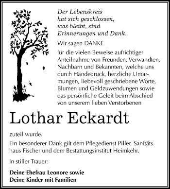 Traueranzeige von Lothar Eckardt von WVG - Wochenspiegel NMB / WSF / ZTZ