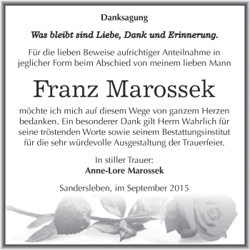 Traueranzeige von Franz Marossek von Super Sonntag SGH Mansf. Land