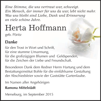 Traueranzeige von Herta Hoffmann von Super Sonntag Merseburg