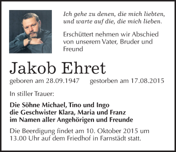 Traueranzeige von Jakob Ehret von Mitteldeutsche Zeitung Merseburg/Querfurt