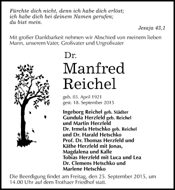 Traueranzeige von Manfred Reichel von Mitteldeutsche Zeitung Halle/Saalkreis