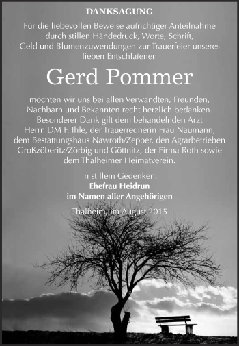 Traueranzeige von Gerd Pommer von WVG - Wochenspiegel Bitterfeld