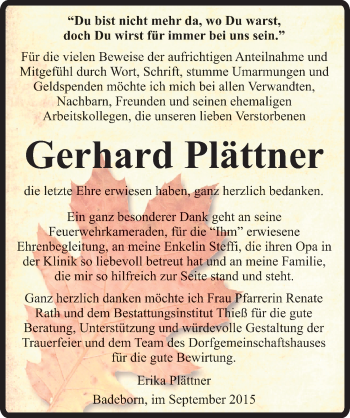 Traueranzeige von Gerhard Plättner von Mitteldeutsche Zeitung Quedlinburg