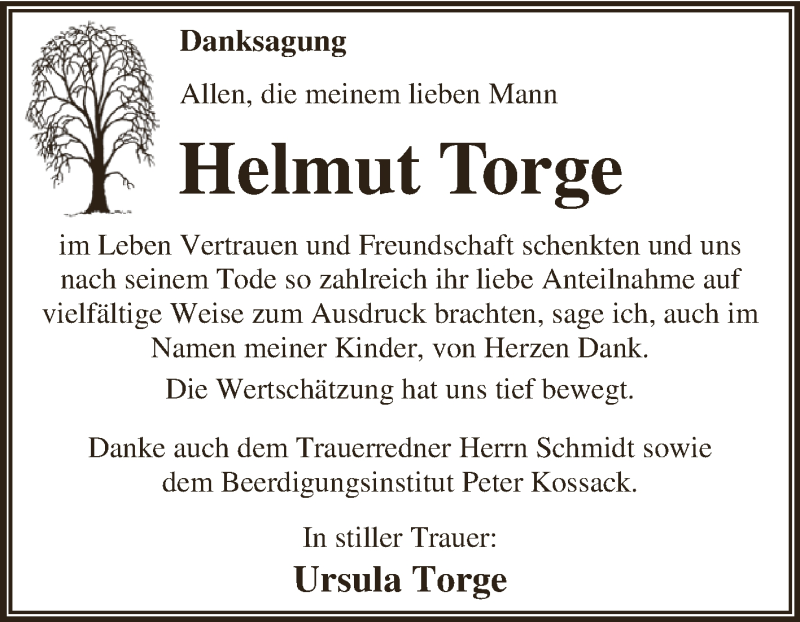  Traueranzeige für Helmut Torge vom 26.09.2015 aus WVG - Wochenspiegel Dessau / Köthen