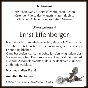 Traueranzeige von Ernst Effenberger von WVG - Wochenspiegel Dessau / Köthen