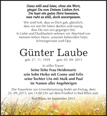 Traueranzeige von Günter Laube von Mitteldeutsche Zeitung Naumburg/Nebra
