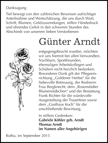 Traueranzeige von Günter Arndt von Super Sonntag SGH Mansf. Land