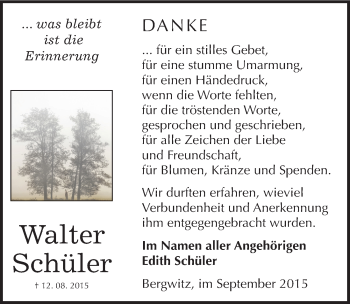 Traueranzeige von Walter Schüler von Mitteldeutsche Zeitung Wittenberg