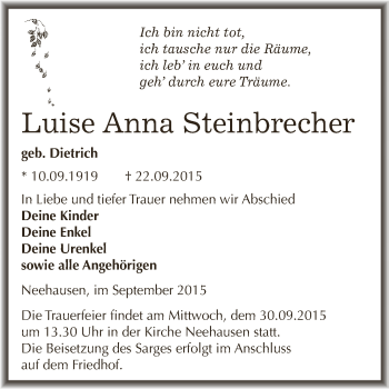 Traueranzeige von Luise Anna Steinbrecher von Super Sonntag SGH Mansf. Land
