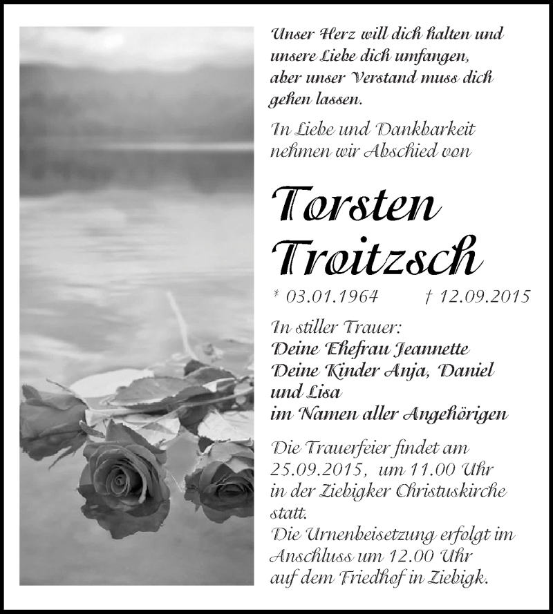  Traueranzeige für Torsten Troitzsch vom 19.09.2015 aus WVG - Wochenspiegel Dessau / Köthen