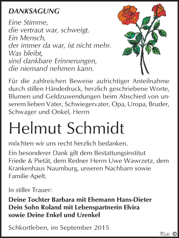 Traueranzeige von Helmut Schmidt von WVG - Wochenspiegel NMB / WSF / ZTZ