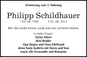 Traueranzeige von Philipp Schildhauer von Mitteldeutsche Zeitung Dessau-Roßlau
