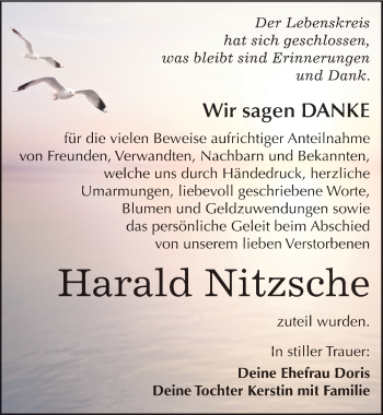 Traueranzeige von Harald Nitzsche von Mitteldeutsche Zeitung Weißenfels