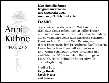 Traueranzeige von Anni Kühne von Mitteldeutsche Zeitung Dessau-Roßlau