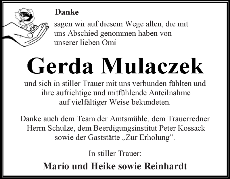  Traueranzeige für Gerda Mulaczek vom 19.09.2015 aus WVG - Wochenspiegel Dessau / Köthen