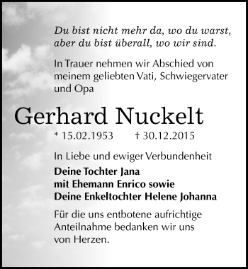 Traueranzeige von Gerhard Nuckelt von Mitteldeutsche Zeitung Bitterfeld