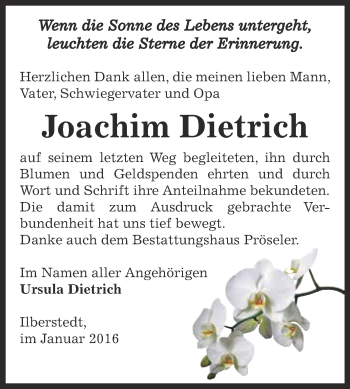 Traueranzeige von Joachim Dietrich von Super Sonntag Bernburg