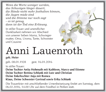 Traueranzeige von Anni Lauenroth von Mitteldeutsche Zeitung Halle/Saalkreis