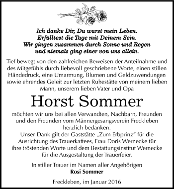 Traueranzeige von Horst Sommer von Mitteldeutsche Zeitung Mansfelder Land