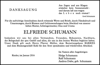 Traueranzeige von Elfriede Schumann von WVG - Wochenspiegel Quedlinburg