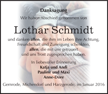 Traueranzeige von Lothar Schmidt von Mitteldeutsche Zeitung Quedlinburg