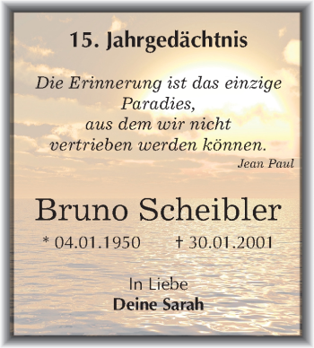 Traueranzeige von Bruno Scheibler von Mitteldeutsche Zeitung Köthen
