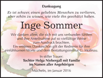 Traueranzeige von Inge Sommer von Mitteldeutsche Zeitung Merseburg/Querfurt