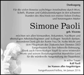 Traueranzeige von Simone Paoli von Super Sonntag SGH Mansf. Land