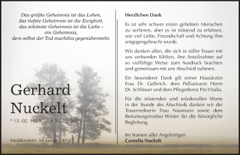 Traueranzeige von Gerhard Nuckelt von Mitteldeutsche Zeitung Bitterfeld