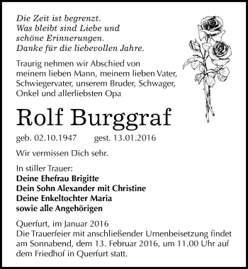 Traueranzeige von Rolf Burggraf von Mitteldeutsche Zeitung