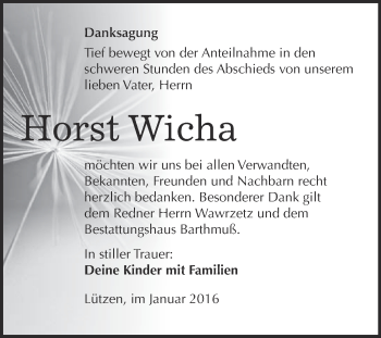 Traueranzeige von Horst Wicha von WVG - Wochenspiegel Merseburg